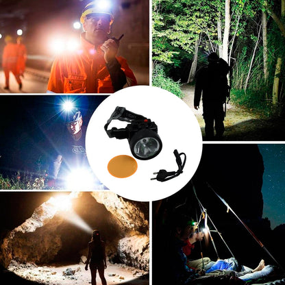 Headlamp for camping, fishing, and trekking with adjustable settings.