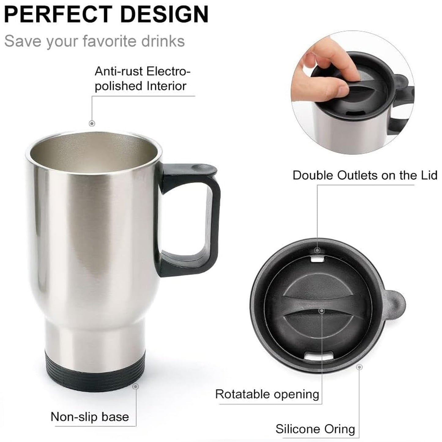 Stainless Steel Vacuum Glass Insulated Glass Coffee Cups Double Walled Travel Mug, Car Coffee Mug (With Lid & Handle / 1 pc)