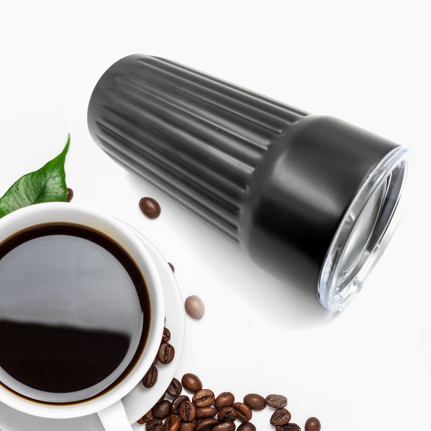 Leak-proof stainless steel mug for coffee and tea on the go.