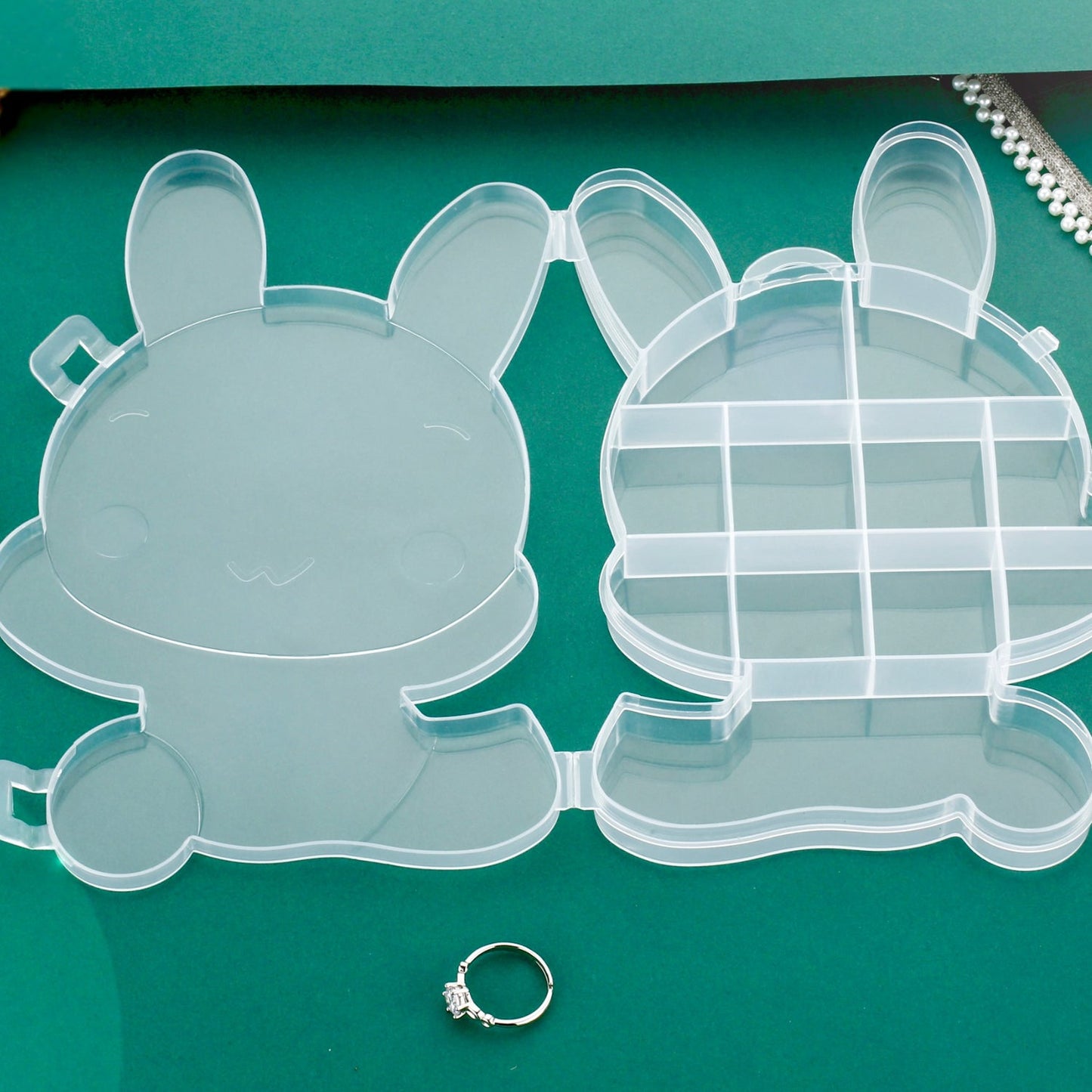 Bear-themed clear plastic organizer for small items.