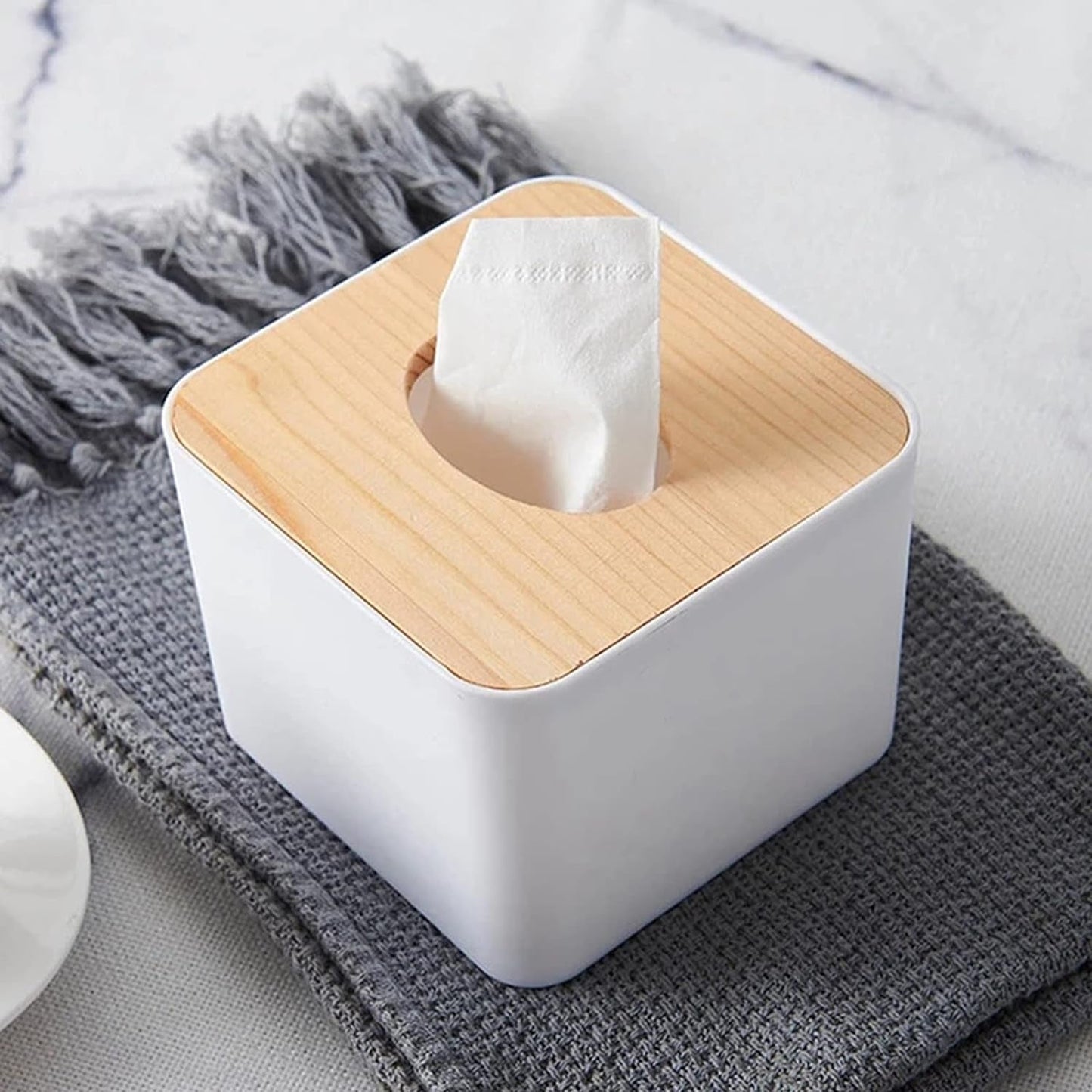 Tissue Box Desktop Stand Bamboo Tissue Cover Box Rectangular Paper Towel Holder Removable Tissue Dispenser for Bathroom Vanity Countertop Bedroom Car Holder Paper Towels Dispenser (1 Pc )