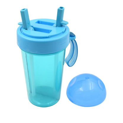 2 Drinks in 1 Cup Water Bottle, Stable Sturdy Dual Use Bottle 2 Straws for Shopping Travel for Outdoor Activities (1 Pc)