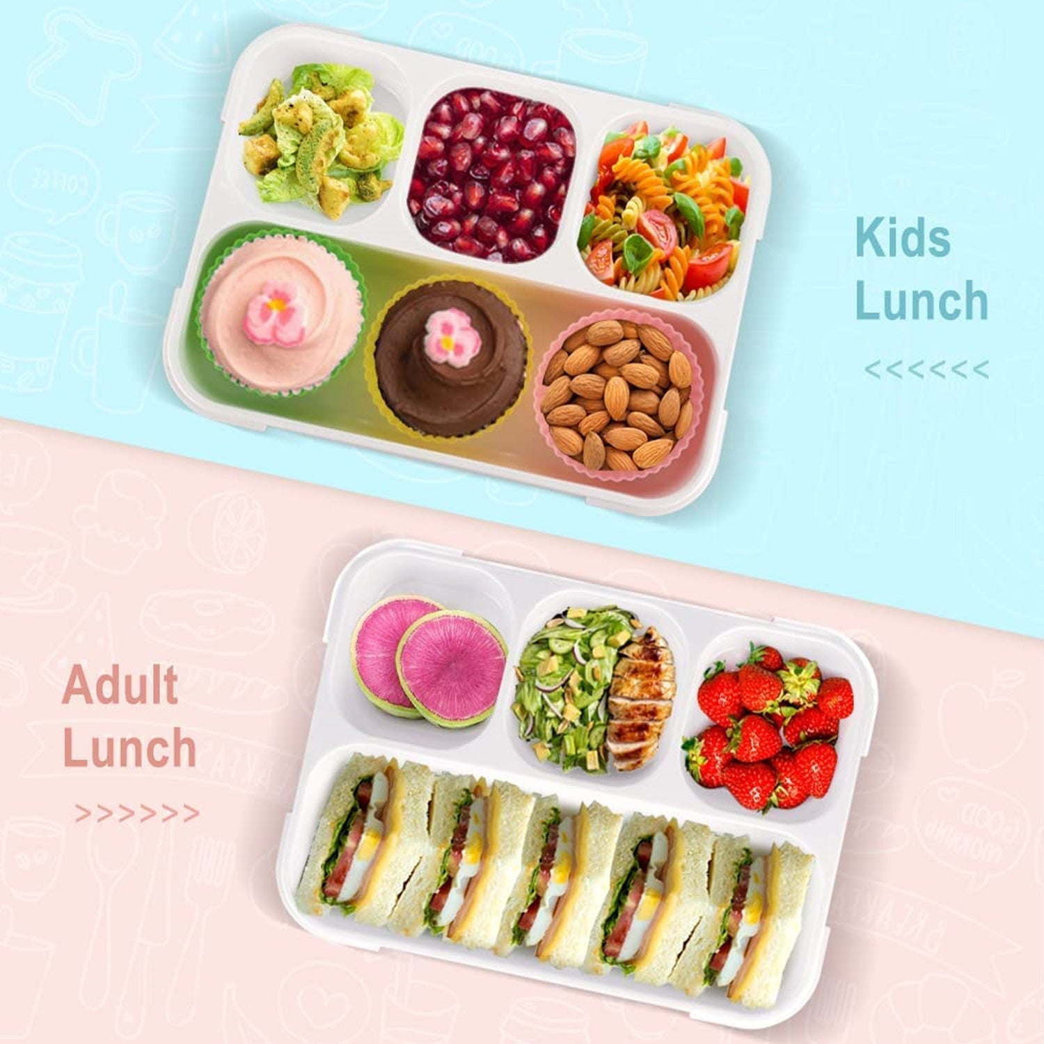 Four-section lunch box with clips