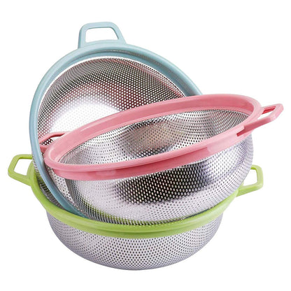 Stainless Steel Colander with Handle - Large Metal Mesh Basket Strainer (1 pc)