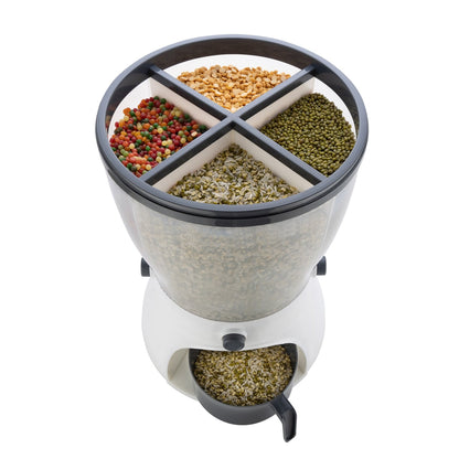 4-in-1 rice dispenser with multiple compartments.