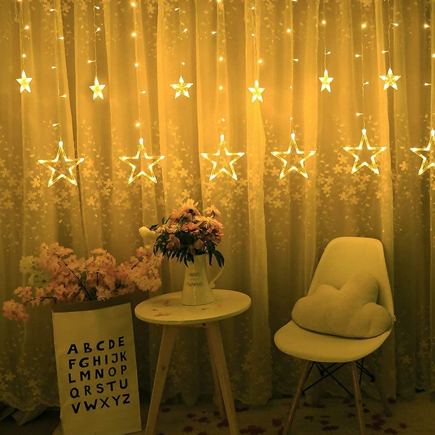 Flashing star curtain lights for festive home decor