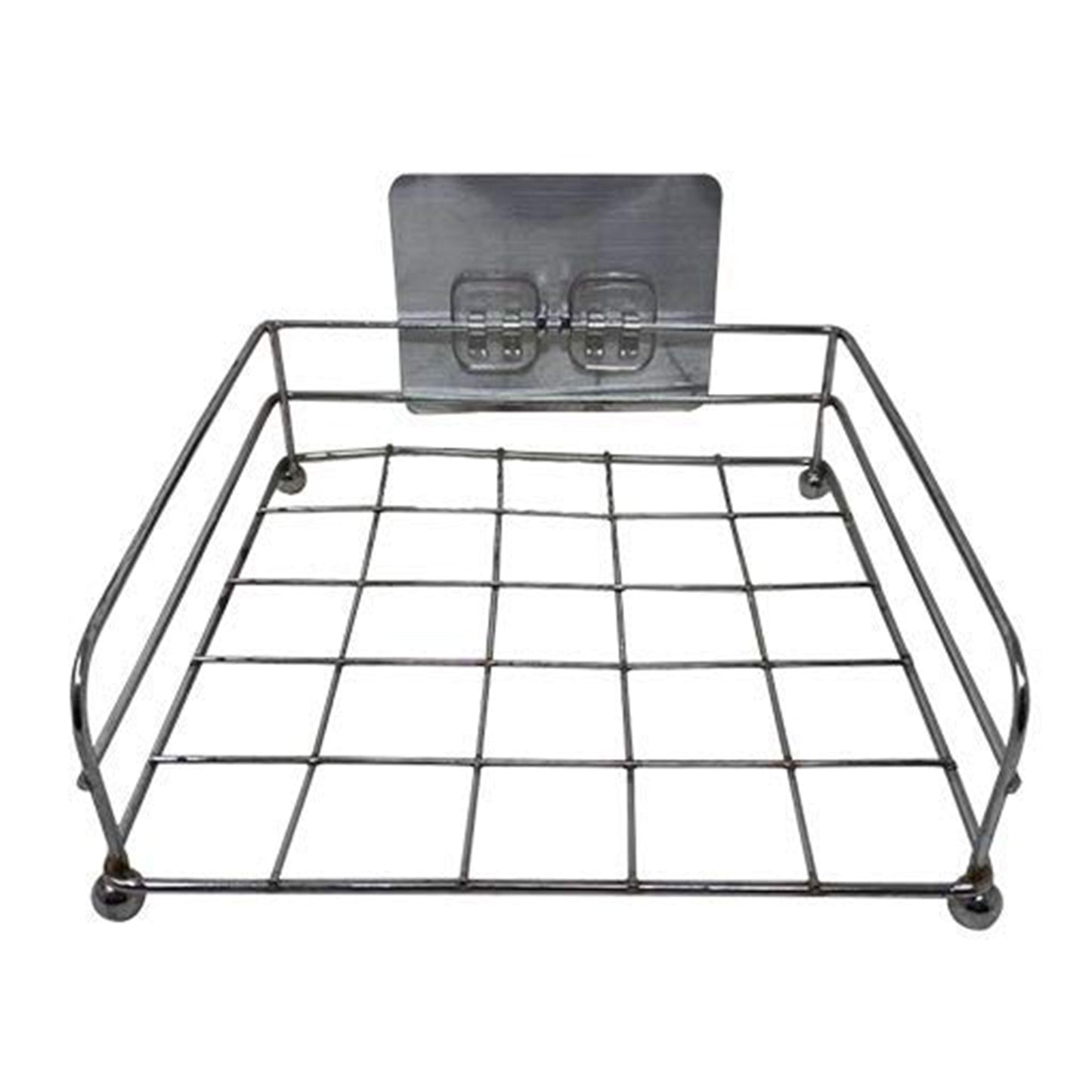 Stainless steel wall mount stand for set-top box organization.