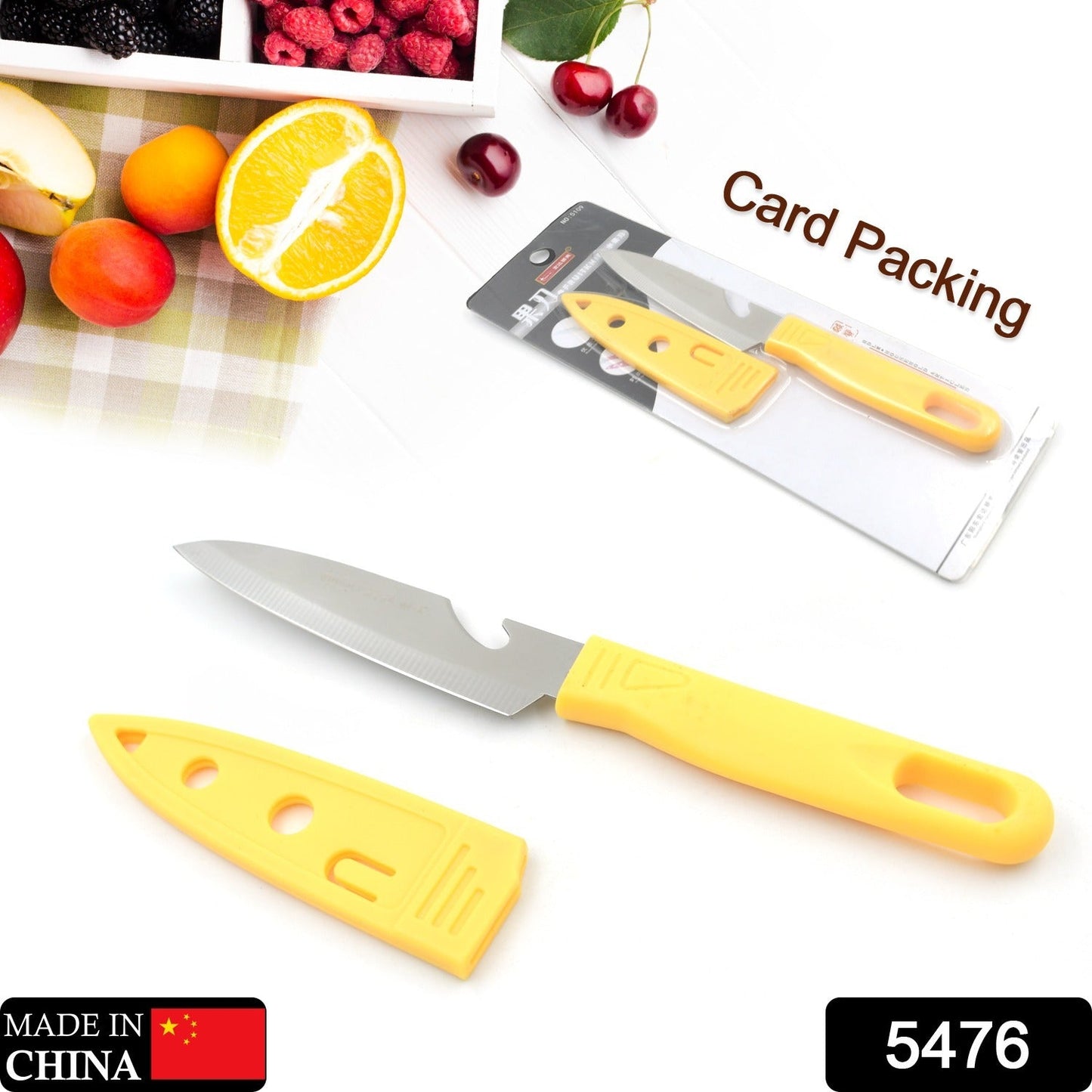 Knife with non-slip handle and protective cover, stainless steel