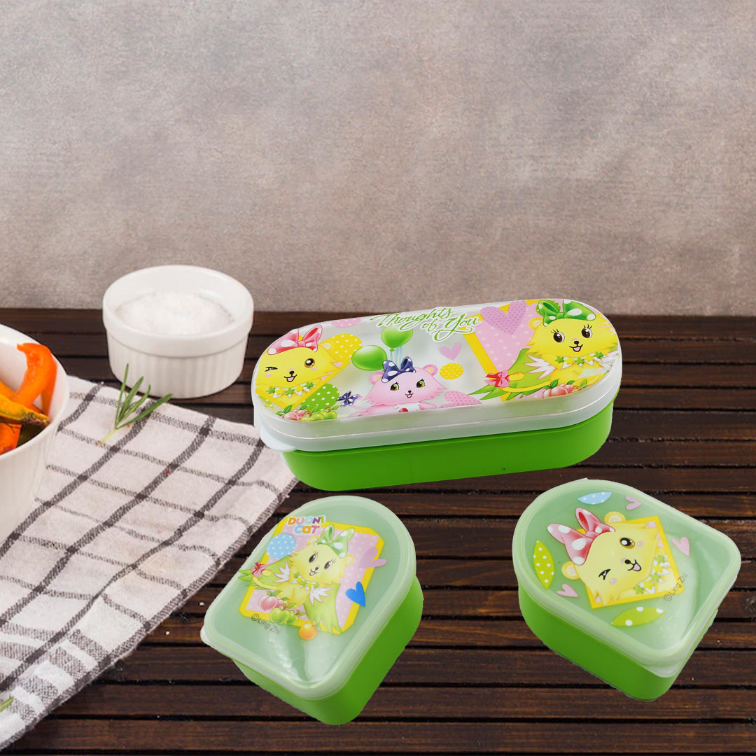 Durable lunch box with three compartments, easy to carry