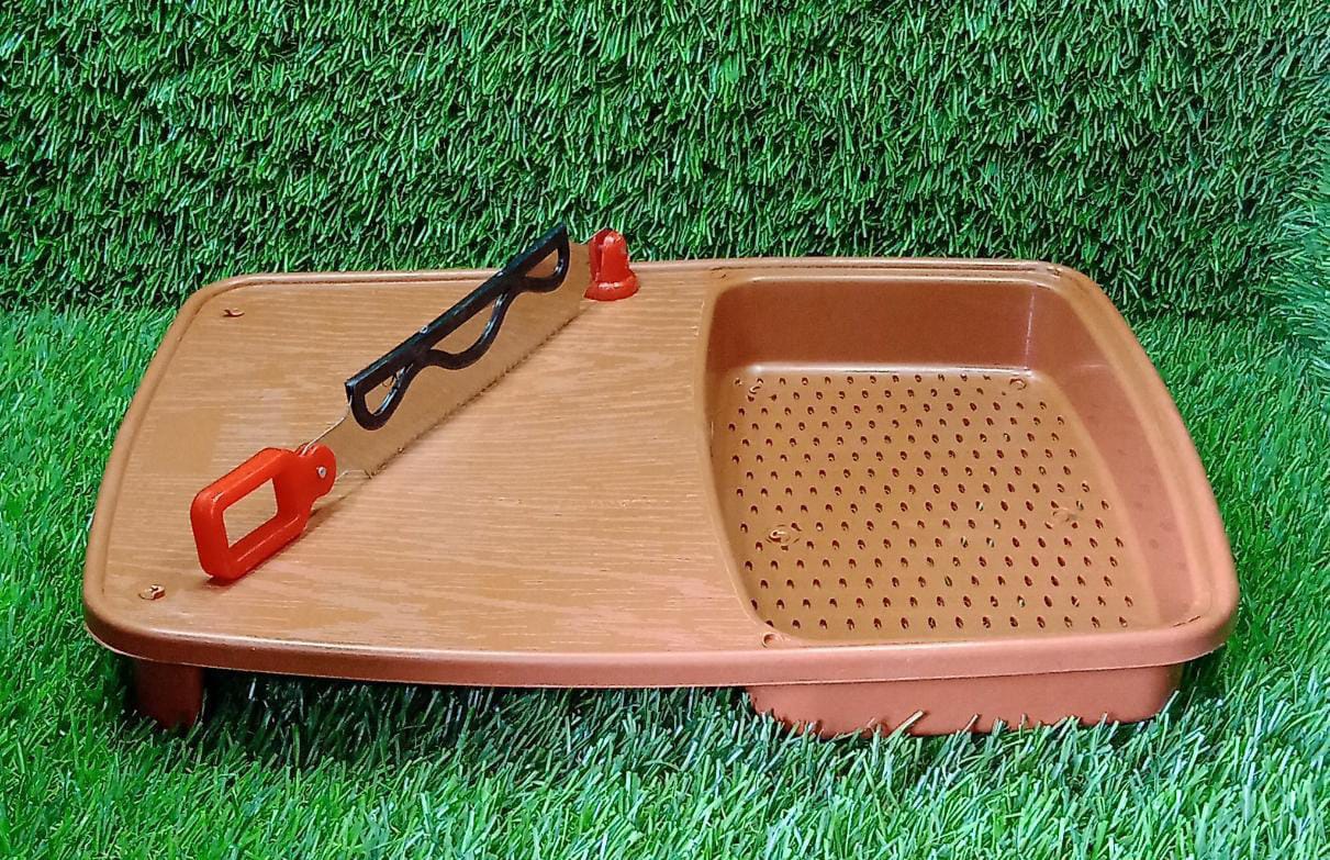 Sturdy chopping board with holder for kitchen use.