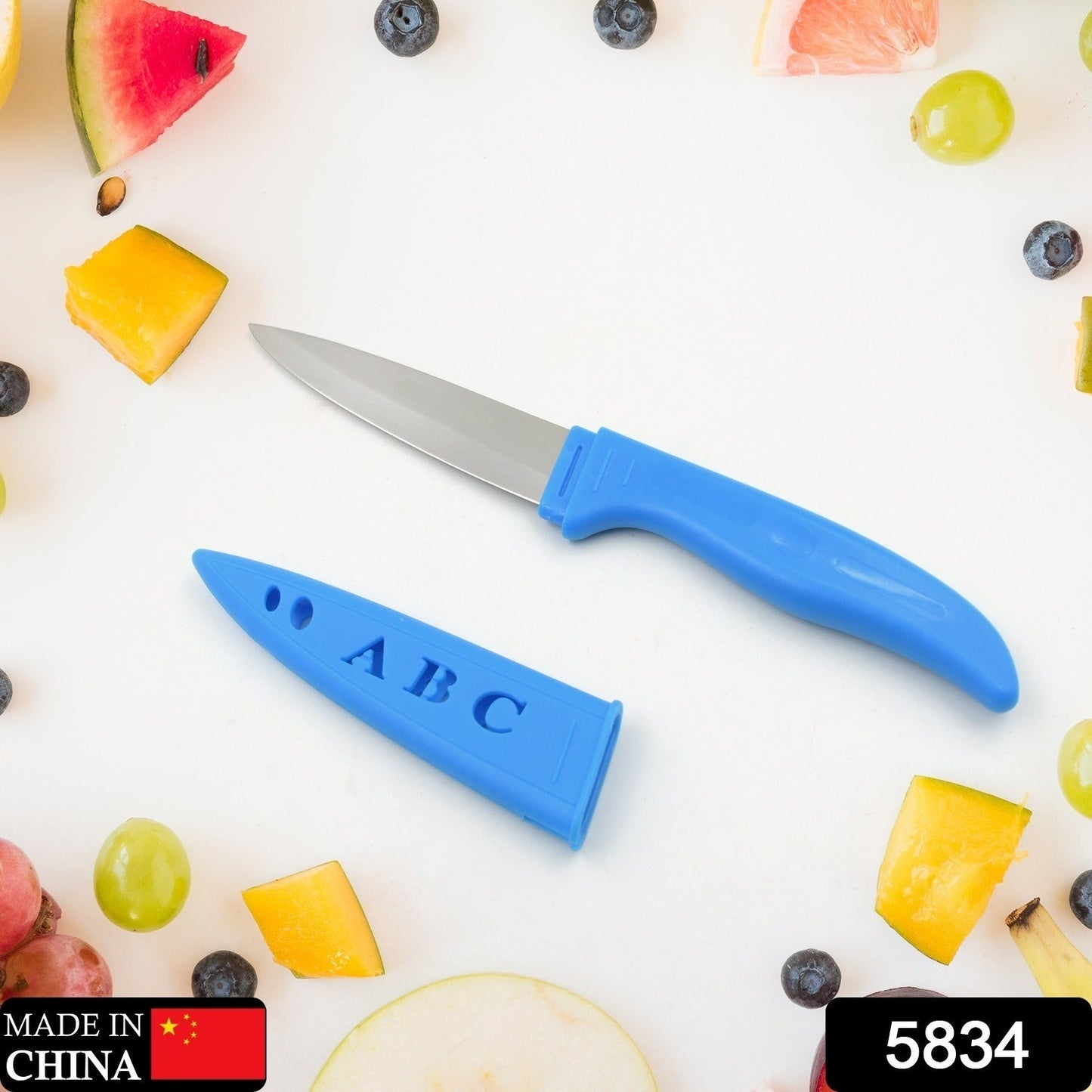 Sharp kitchen knife with blade cover, stainless steel design