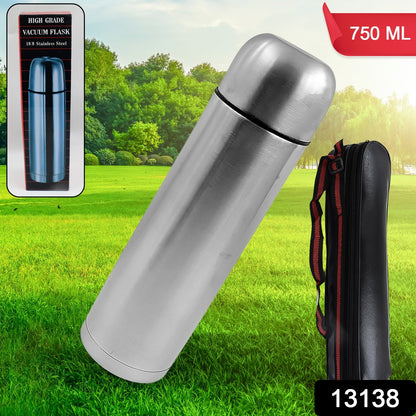 Vacuum Flask With Cover, 18/8 Stainless Steel | Hot and Cold Water Bottle with Push-Down Lid | Double Walled Stainless Steel Bottle for Travel, Home, Office, School, Picnic (750 ML)