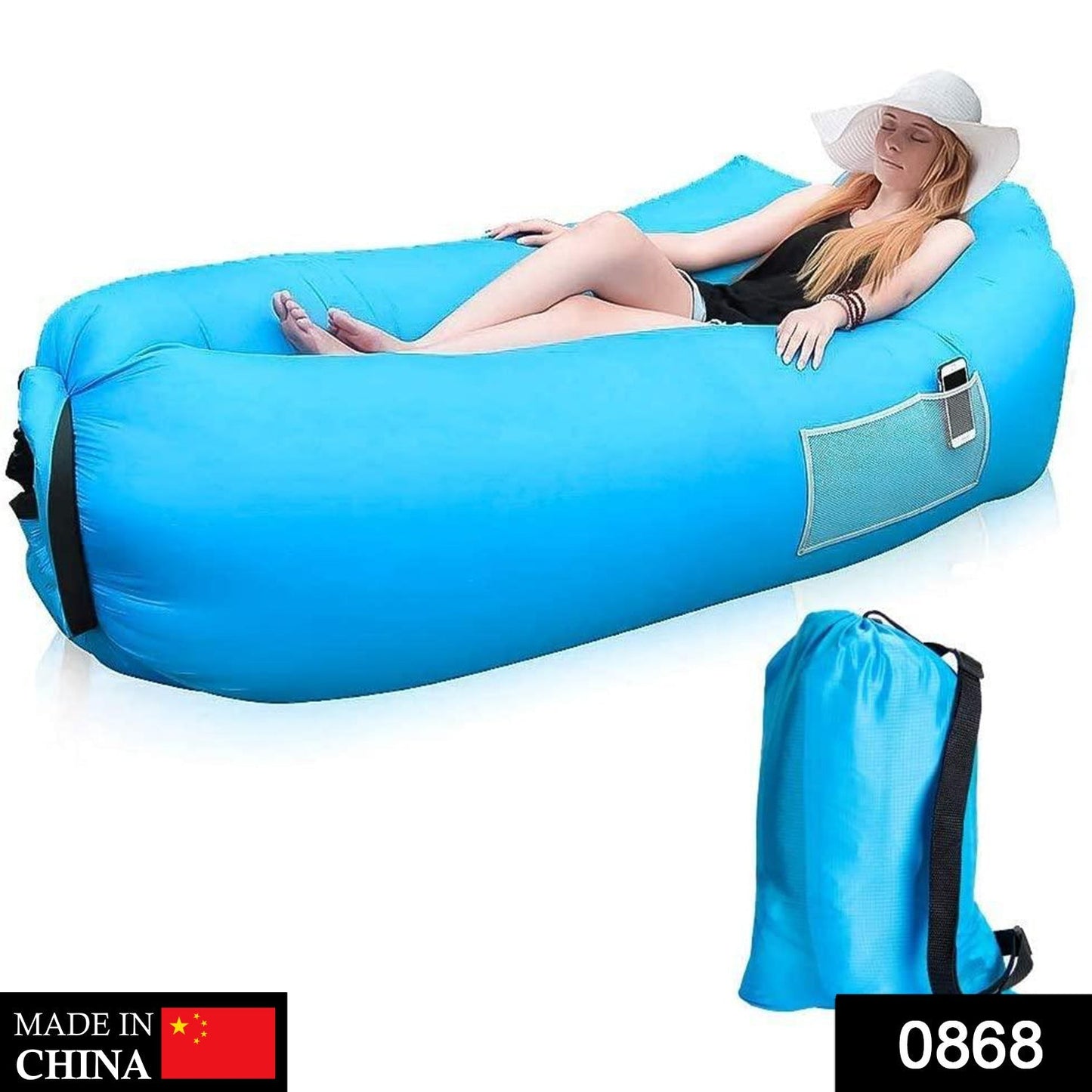 Inflatable lounger sofa in a camping environment