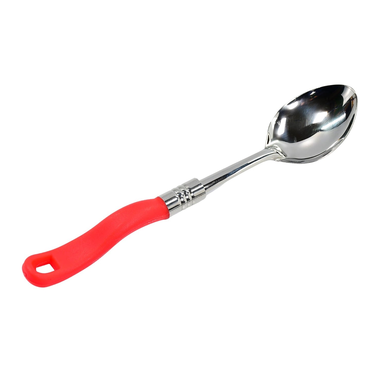 Serving spoon with stainless steel bowl and plastic grip