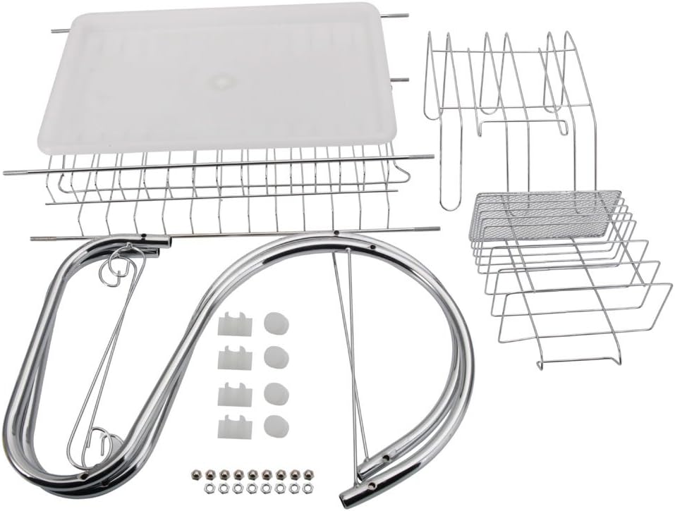 Dish drainer basket in stainless steel with drip tray