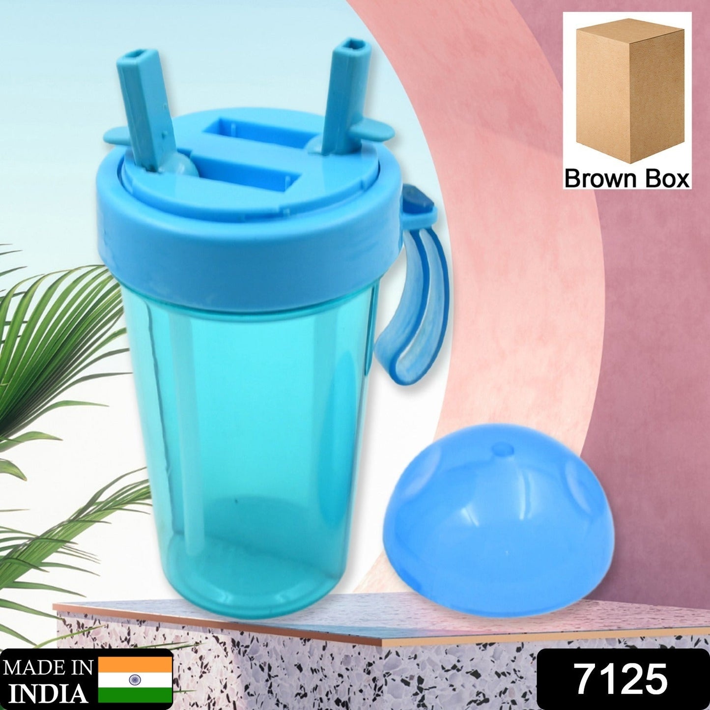 2 Drinks in 1 Cup Water Bottle, Stable Sturdy Dual Use Bottle 2 Straws for Shopping Travel for Outdoor Activities (1 Pc)