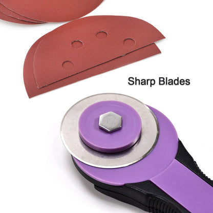 Manual sewing cutter with rotary blade.