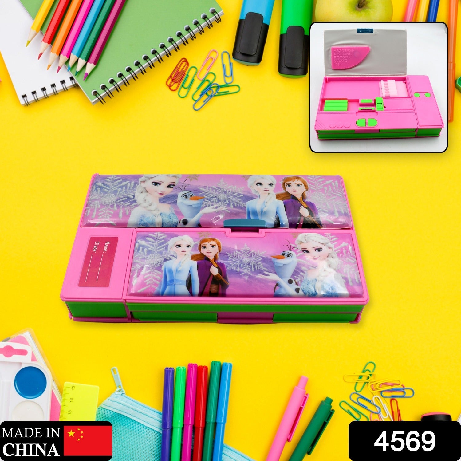 Multi-purpose pencil box with geometry tools